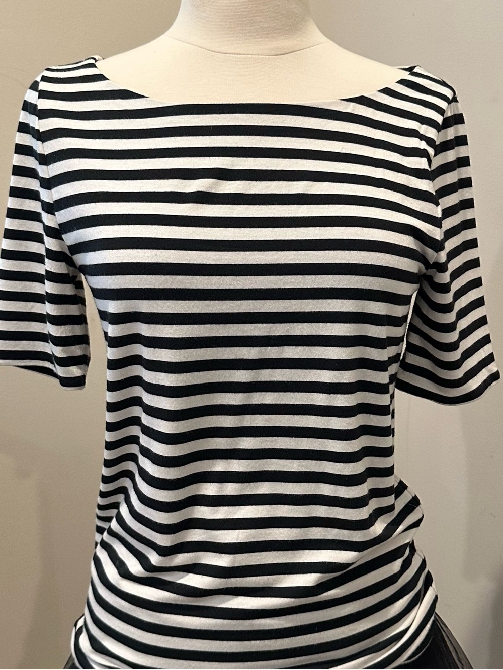 J. Crew Form Knit Black & White Striped Boatneck Tee Small